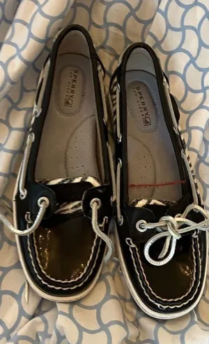 Sperry Top-Sider 5.5 M Women’s Black White Sequin Zebra Print Boat Shoes EUC thumbnail 1
