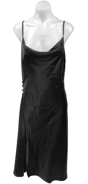 Zara Black Silk Satin Sleeveless Cami Camisole Cowl Neck Midi Tank Slip Dress L thumbnail 1