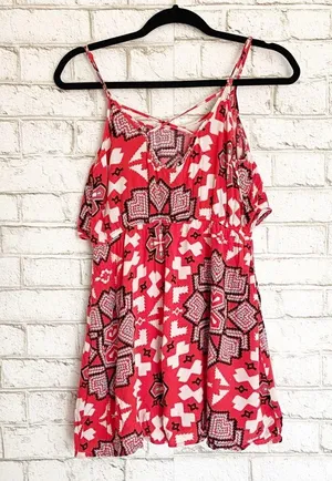 BCNU Geometric Print Sleeveless Mini Dress Medium Pink thumbnail 4