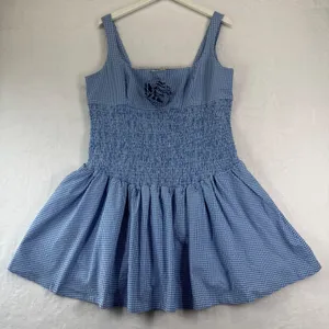 Maeve Anthropologie Blue Gingham Smocked Rosette‎ Mini Dress XL NWT thumbnail 1