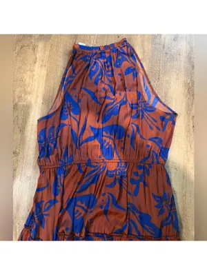 NWT GAP Blue and Brown Tiered Midi Dress XXL Tall thumbnail 5