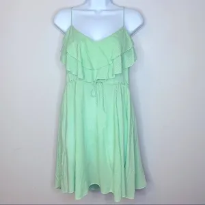 Free People Flutter Away Green Stripe‎ Ruffle Dress Size S thumbnail 3