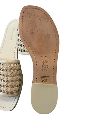 Tory Burch woven Rafia slide sandals beige leather size 6.5 thumbnail 4