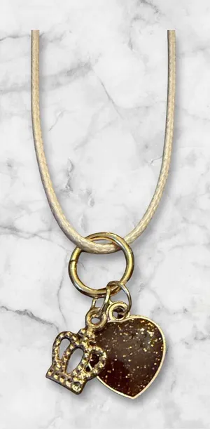 Gold Heart and Crown Pendant Necklace thumbnail 1