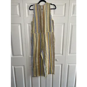 DREW Anthropologie Medium Lemon Cole Linen Yellow Striped Jumpsuit Raw Hem‎ thumbnail 6