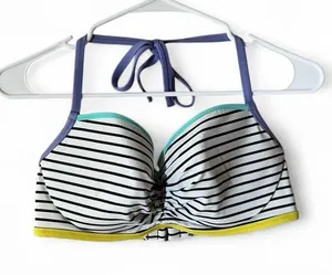 Victoria's Secret The Getaway Halter Striped Bikini Top Neon Trim‎ 34DD thumbnail 1