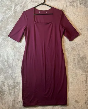 Peruvian Connection Natasha Square Neck Midi Dress Pima Cotton Dark‎ Plum Medium thumbnail 1