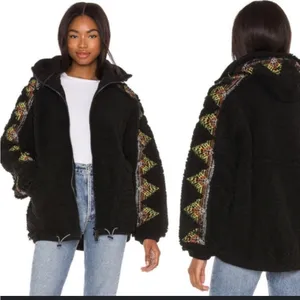 FP Movement by Free People Black Teddy Jacket with Patterned Sleeves thumbnail 2