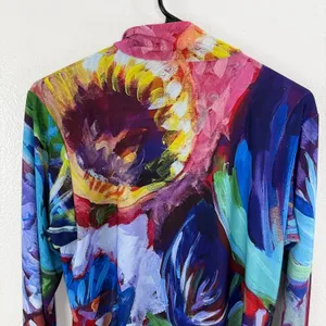 Le Galeriste Top Womens XL Blue Pink Abstract Floral Art Print Quarter Zip Mock thumbnail 8