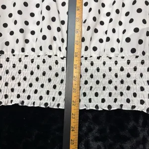 Michael Kors Blouse White Black Polka Dot Smocked Waist Roll Tab Sleeve Office S thumbnail 8