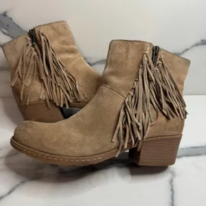 b.o.c. Born Women's Brown Leather Elise Boots Sz 8 Festival Boho Western Fringe thumbnail 6