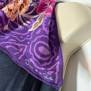 Oscar de la Renta Silk Scarf Purple Paisley Floral Made In Japan Vintage Luxury thumbnail 8