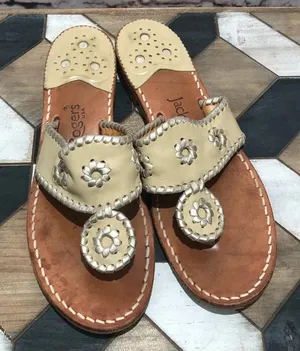 Jack Rogers Hamptons Leather‎ Sandal In Beige Tan thumbnail 1