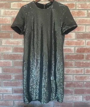 Lauren Ralph Lauren Sequin Shift Dress Women’s 8 Silver Black Party Eras Glam thumbnail 1