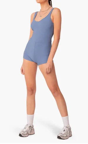Edikted Drea Open Back Blue Sleeveless Ribbed Romper thumbnail 4