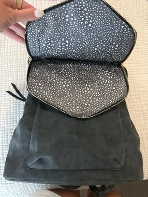 Women's Slate Gray Hex Flap Backpack with Zip Accent Black thumbnail 4
