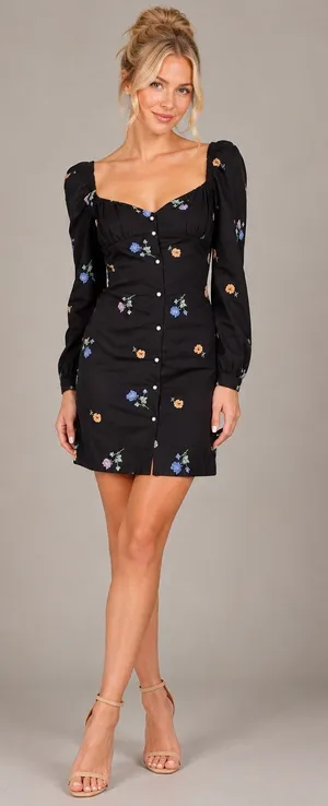 ASOS Black Floral Embroidered Dress - Size 4 thumbnail 1