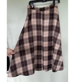 DAZY Kpop High Waist Plaid A-line Skirt CG2 Brown Size Large Lined Cottage​​​ thumbnail 1
