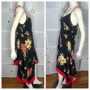 Lulu’s Go Fleur a Twirl Black Floral Print Handkerchief Midi Dress Size Large thumbnail 4