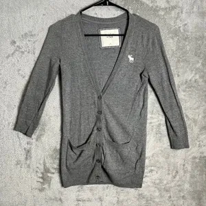 Vintage Abercrombie & Fitch Preppy‎ Cardigan Sweater Size XS Gray Flawed thumbnail 1