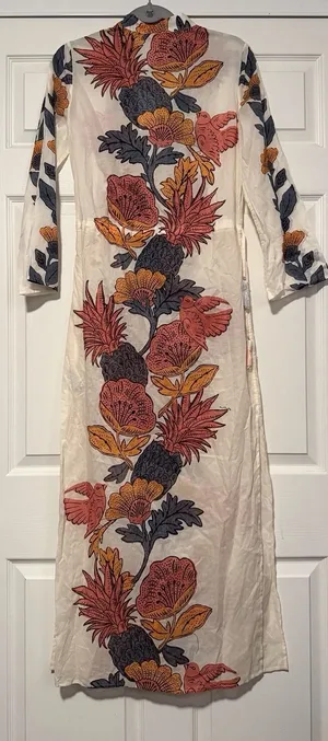 Tory Burch $358 Sheer Caftan Floral‎ Bird Orange Wonderland Beach Sheer Cover Up thumbnail 1