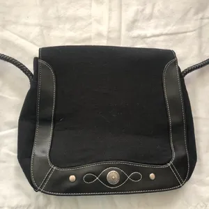 Black grunge goth crossbody messenger bag silver tone adjustable buckle strap Measurement in pics thumbnail 2