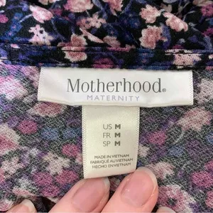 Motherhood Maternity Womens Medium Top Black Purple Floral Bell Sleeve‎ Blouse thumbnail 3