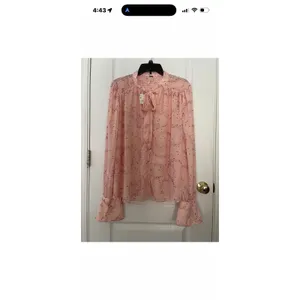Free People Blouse Sz S Pink Ruffle Tie Neck‎ Sheer Boho OB1828859 Flowy thumbnail 2