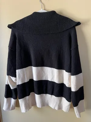 Sanctuary Black & White Striped Zip Pullover Sweater thumbnail 3