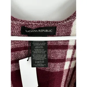 Banana Republic‎ Wrap Kimono Blanket Cashmere Blend Plaid Red Fringe Wine New thumbnail 4