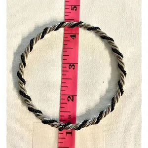 Faceted clear bead necklace, Silver & Black‎ bangle bracelet and dangle earrings thumbnail 10