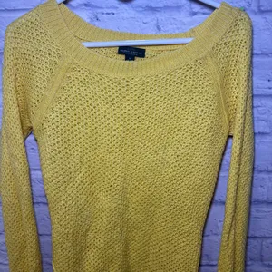 Lauren Ralph Lauren Open Knit Highlighter Yellow Sweater Medium Linen Blend thumbnail 1