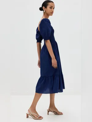 Hill House Home The Louisa Nap Dress S Navy Cottagecore Smocked Puff Sleeve NWT thumbnail 3