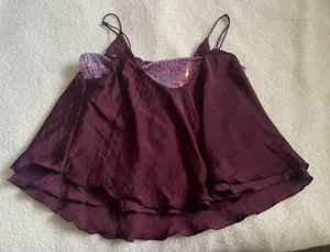 Free People Turn It On Camisole in Plum Vetiver Bloom Cropped Sequin Top Sz S thumbnail 5