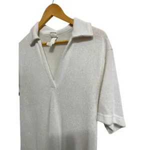 H&M women's white‎ short sleeve knit collared polo v neck mini dress size Small thumbnail 2