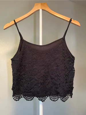 Black Lace Crochet Crop Top - Women thumbnail 2