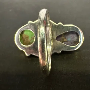 Sterling Silver Mojave Turquoise Purple and Green Two Stone Size 7 thumbnail 3