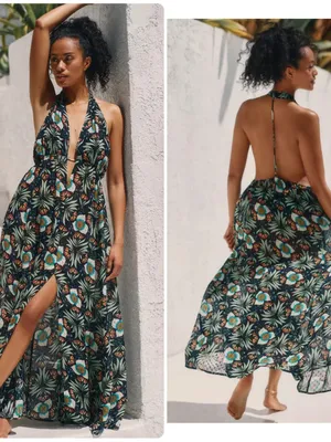 Brenda Quinn x Anthropologie Tropical Floral Resort Wear Halter Maxi Dress thumbnail 2
