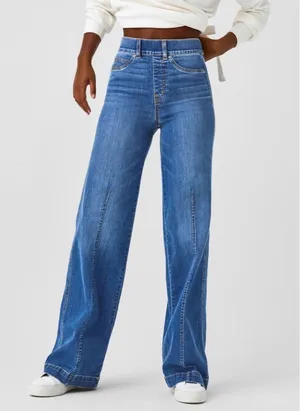 SPANX Seamed Front Wide Leg Jeans Vintage Indigo L thumbnail 1