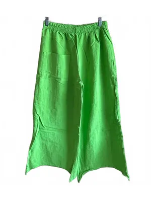 B'Gauze Women's Green Cotton Gauze Harem Pants L/XL NWT Boho Ankle Tie Pocket thumbnail 2