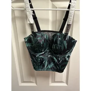 Victoria's Secret Green Black Robe Bustier 2 PC Set Bling Lace Sexy 34D M/L thumbnail 6