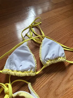 SHEIN Yellow Ribbed Tie-Side Triangle Bikini Set thumbnail 2