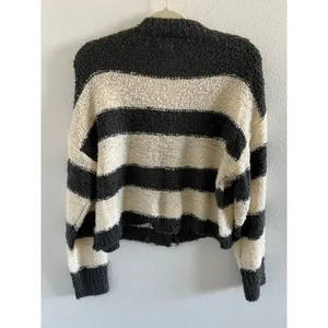 Prómesa Gray Cream Striped Chunky Knit Cardigan Sweater Boho Cozy Size S thumbnail 6