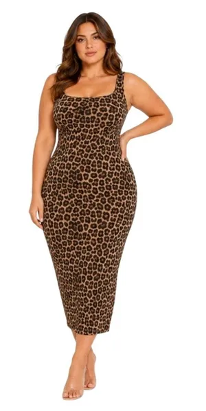 Naked Wardrobe Midi Sculpt Dress Leopard Shapewear New Fall Plus Size 2X thumbnail 1