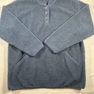 VTG Liz Claiborne Fleece Pullover Sweater Womens XL Blue Henley Snap Fuzzy Cozy thumbnail 2