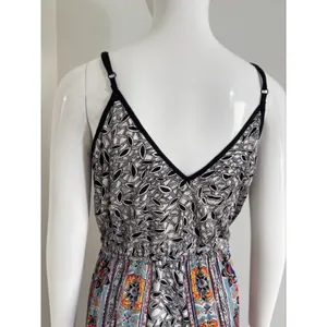 Angie Women’s Boho Wide Leg Jumpsuit Black Orange Spaghetti Strap Festival M thumbnail 8