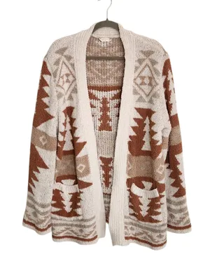Altar'd State Cream and Brown Western Aztec Cardigan Sweater Size Medium thumbnail 1