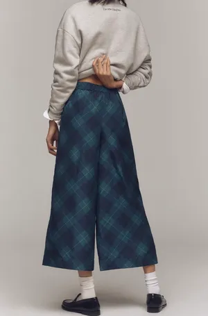 Anthropologie Maeve Taffeta Cropped Plaid Wide-Leg Pants, Size M thumbnail 4