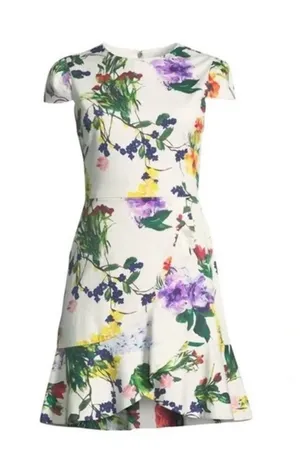 Alice + Olivia White Floral Kirby Mini Dress Size 6 thumbnail 1