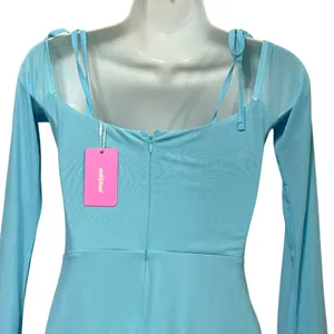 Edikted Light Blue Cold Shoulder Mesh Mini Dress Long Sleeve Size S NWT thumbnail 5